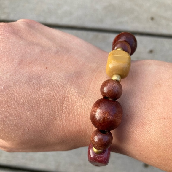 Handmade Wood Bead Bracelet With Jasper - Picture 3 of 3